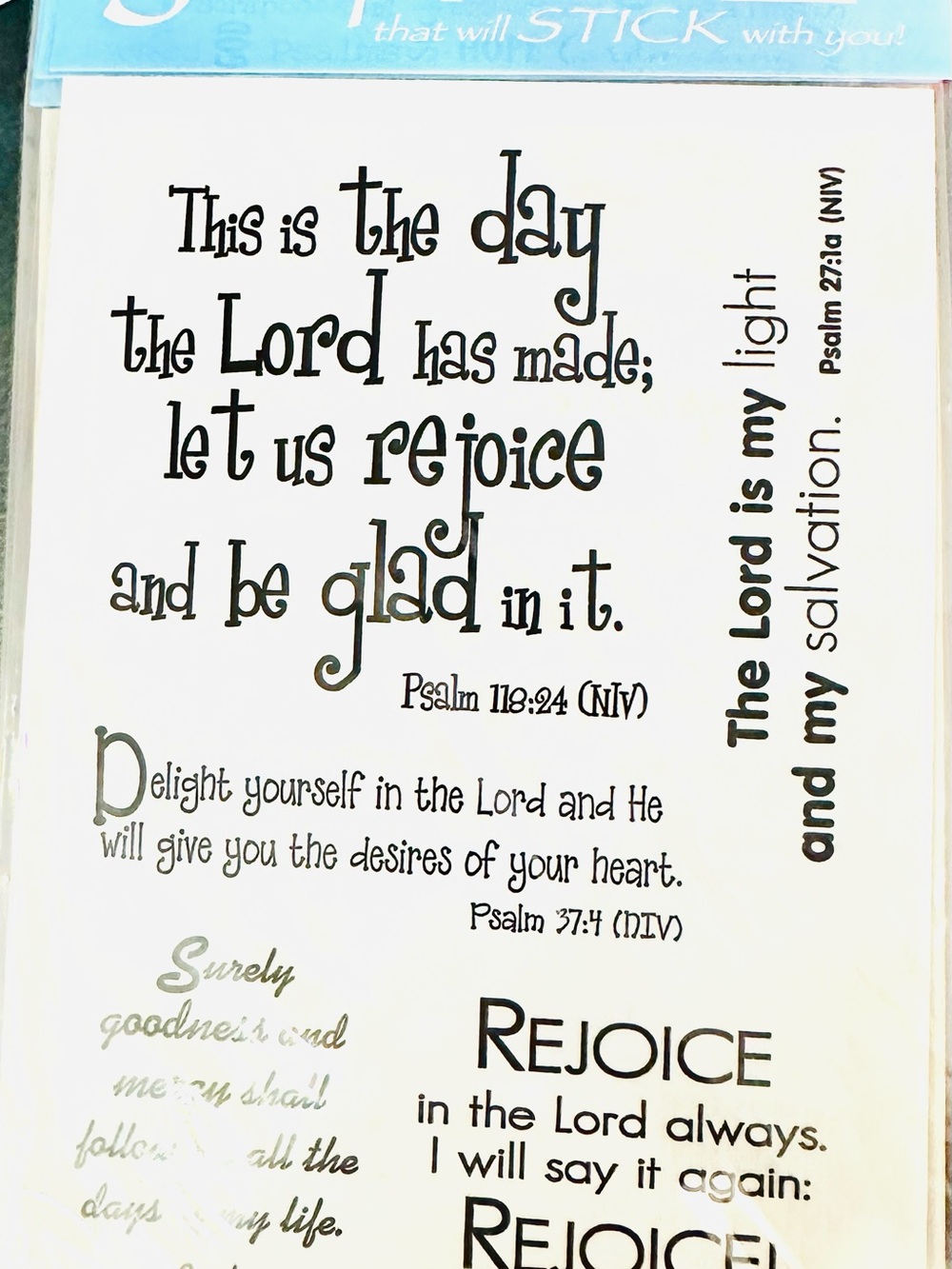 Inspirational Psalm Wall Decal - Rejoice in the Lord - White Text